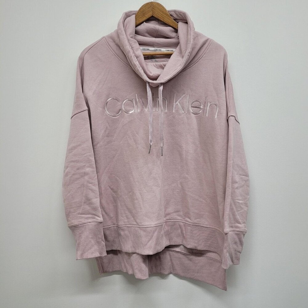 Calvin Klein Womens Medium Light Pink Sweatshirt Cowl Neck Drawstring Pullover